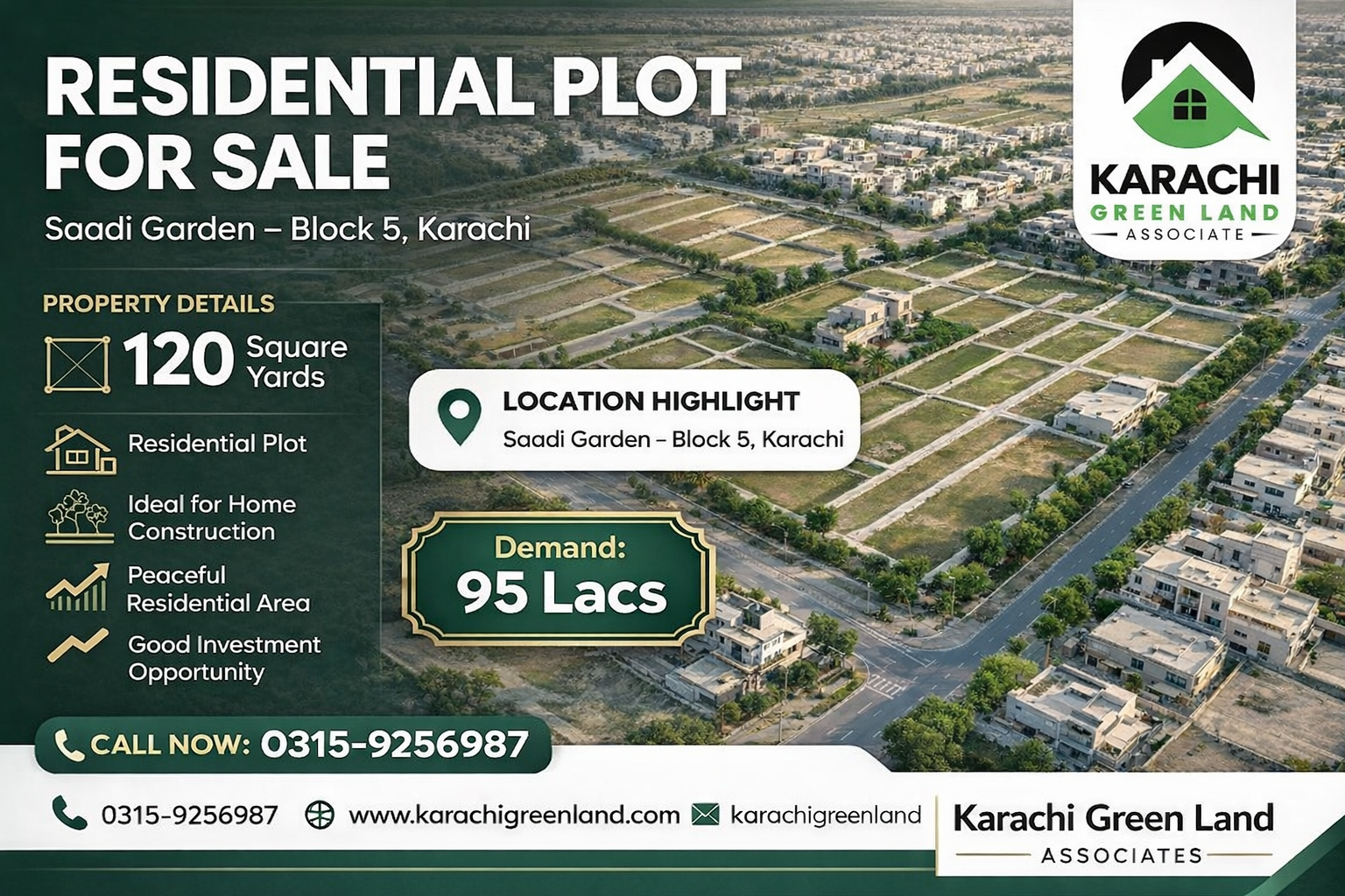 120 Sq Yards Residential Plot for Sale | Saadi Garden Block 5 - Image 1