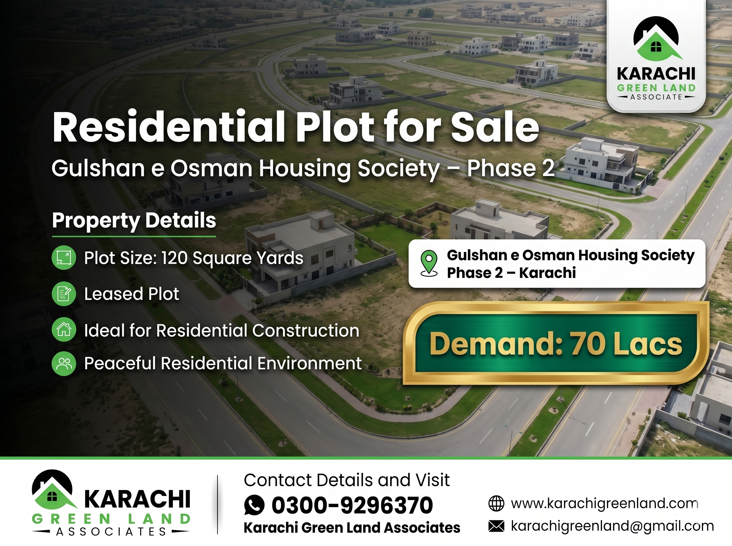 120 Sq Yards Leased Plot for Sale | Gulshan-e-Osman Housing Society Phase 2 - Image 1